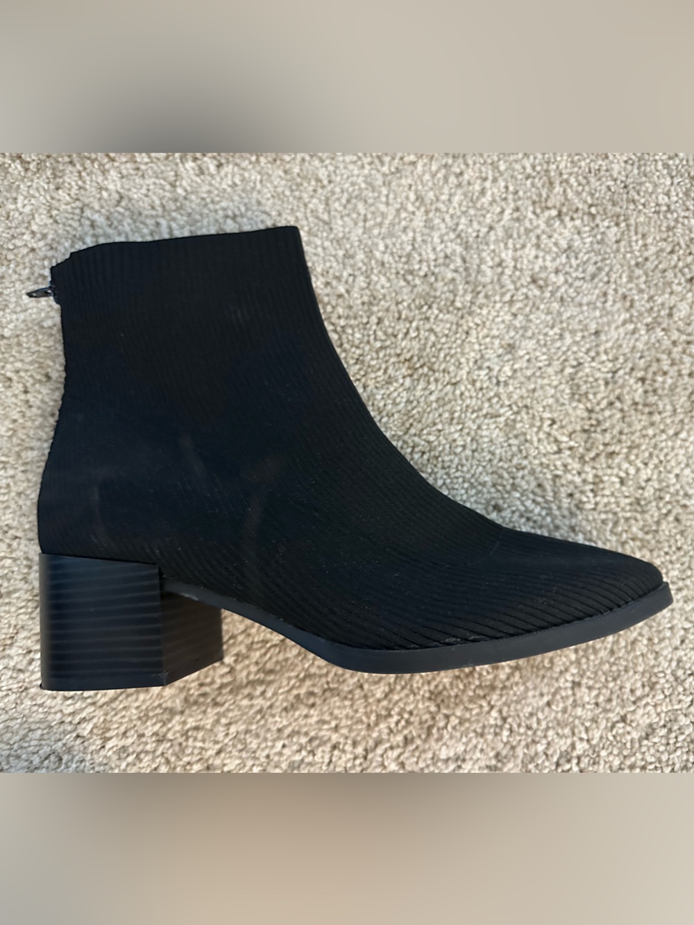Women's Black Knit Block Heel Ankle Boot